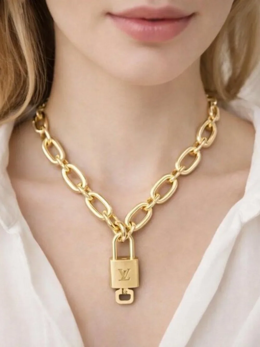 Gold-Plated Necklace with Authentic Louis Vuitton Padlock